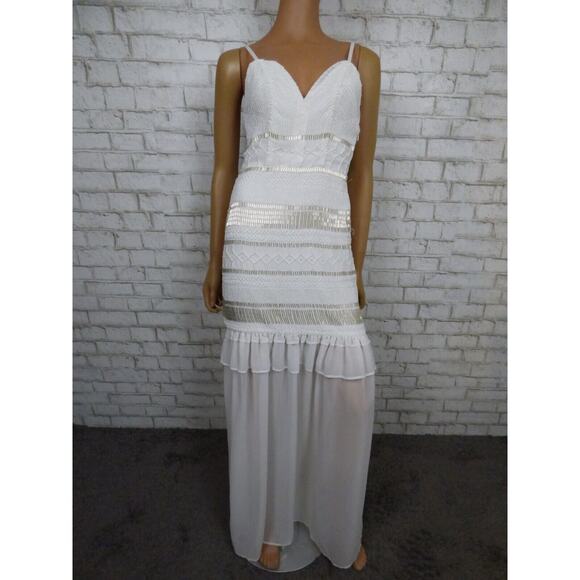 Tularosa Dresses & Skirts - Tularosa White Beaded Chiffon Mermaid Maxi Dress 2 NEW